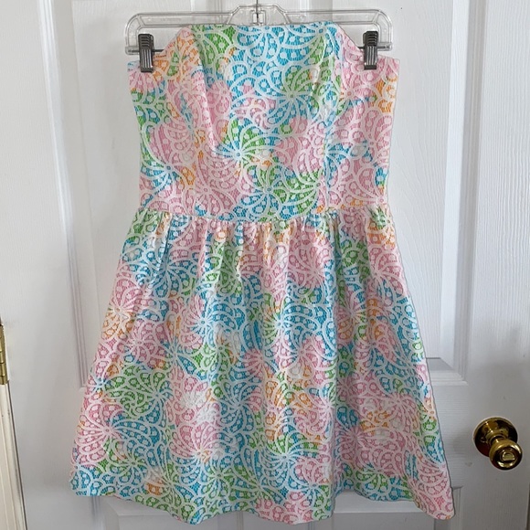 Lilly Pulitzer Strapless Dress in Pink, Blue, Green, and Yellow - Picture 6 of 12